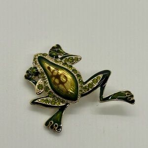 Liz Claiborne Green Enamel and Rhinestone Frog Pin/Brooch